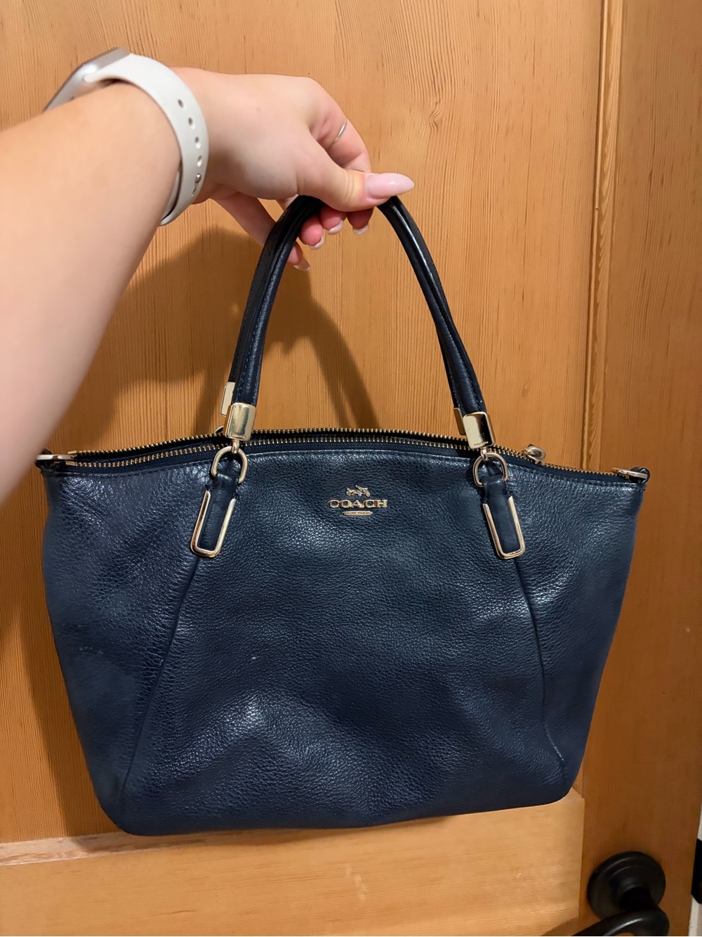 Coach Dark Navy Pebbled Leather Tote with Gold Hardware